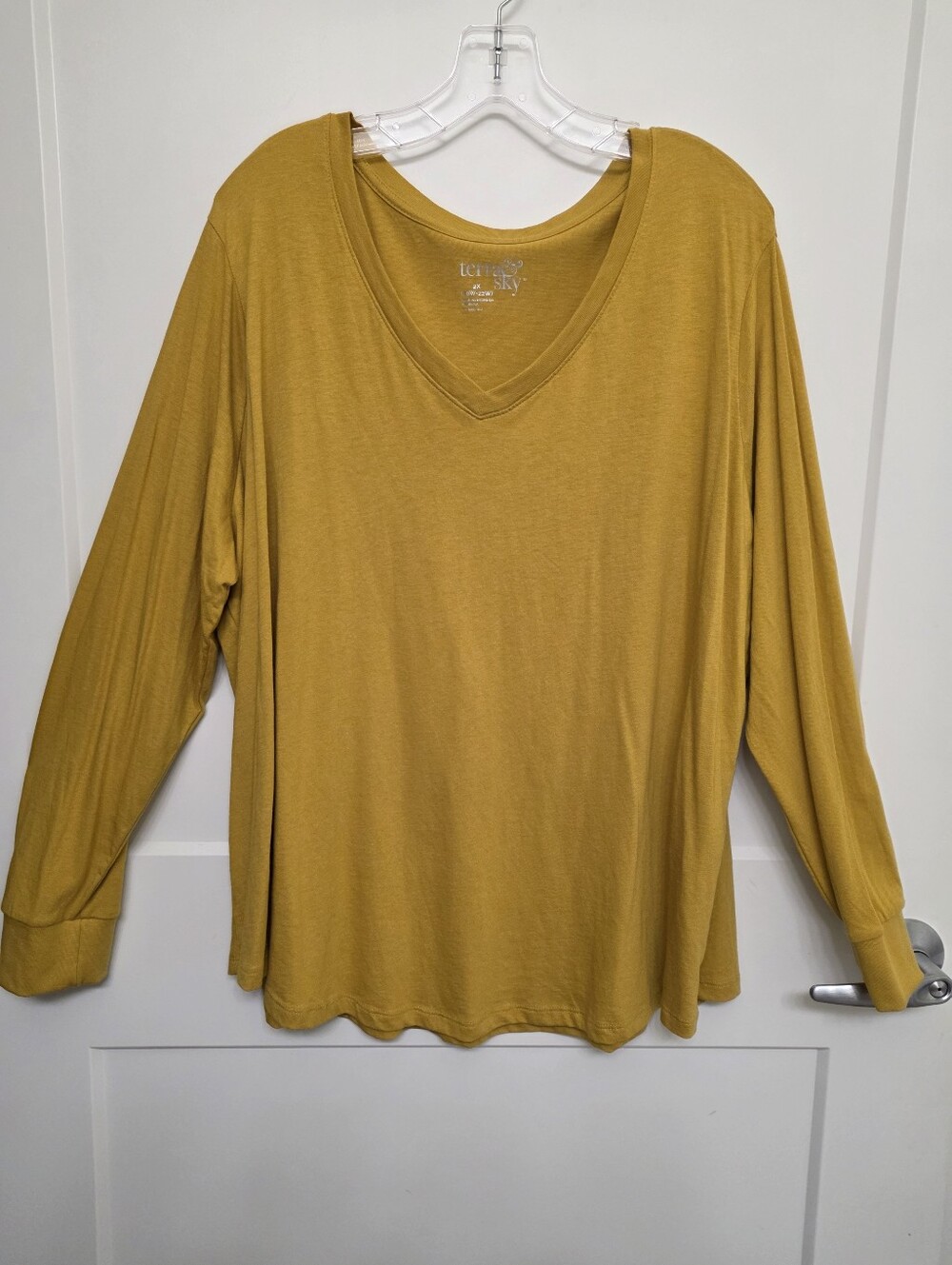 Terra&Sky Women's V-Neck Long Sleeve Top - Mustard Color